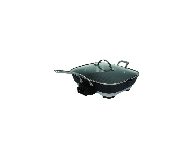 12" Square Non Stick Sizzle And Pour Electric Skillet With Glass Lid