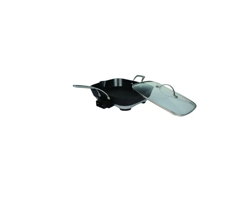 12" Square Non Stick Sizzle And Pour Electric Skillet With Glass Lid