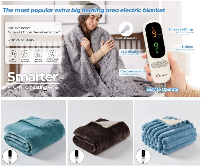 9 Timer Settings and Full Size Electric Heat Throw Blanket