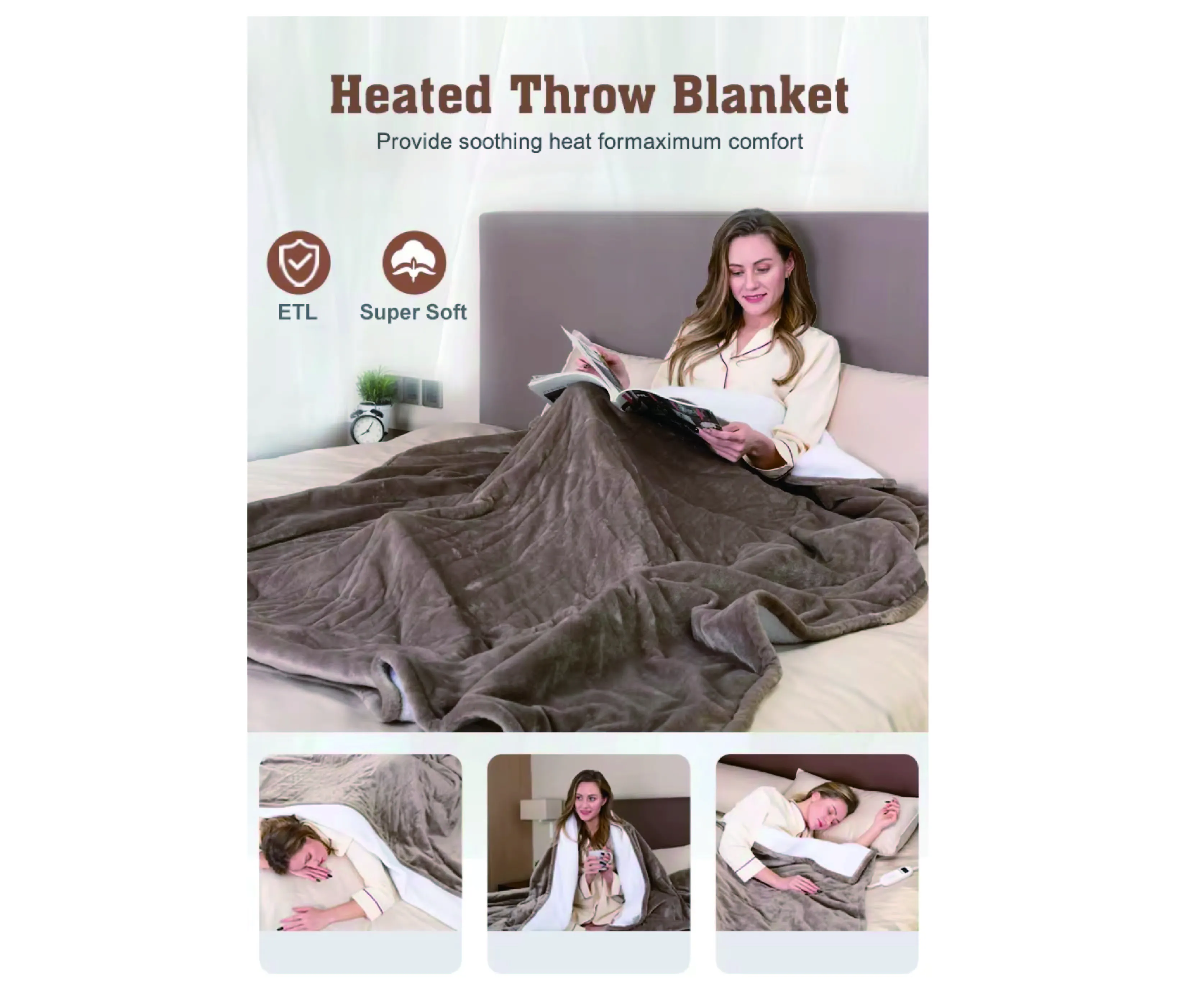 Throw Blanket Flannel Soft Fleece Electric Blanket Warming 10 Heat Controller