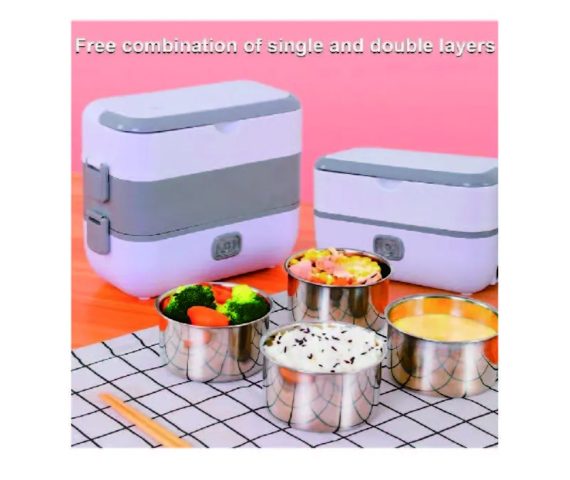 Portable Self Cooking Electric Lunch Box, Mini Rice Cooker, 2 Layers 4 Stainless Steel Steamer Food Insulation Lunch Box for Home Office Dormitory Travel Outdoor Kitchen Cook Raw Food