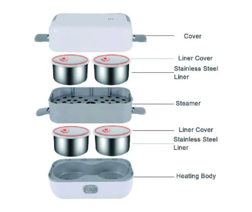 Portable Self Cooking Electric Lunch Box, Mini Rice Cooker, 2 Layers 4 Stainless Steel Steamer Food Insulation Lunch Box for Home Office Dormitory Travel Outdoor Kitchen Cook Raw Food